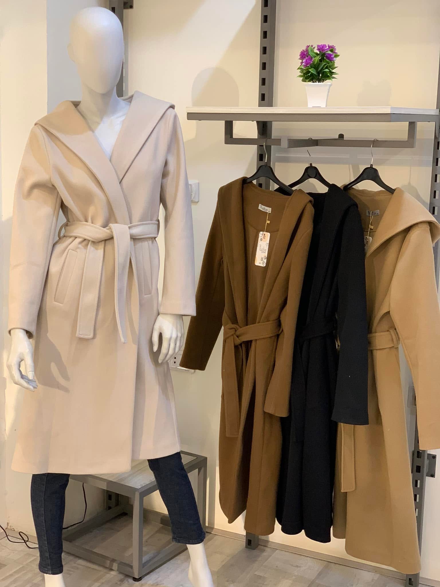 Belted wool coats in cream, camel and black